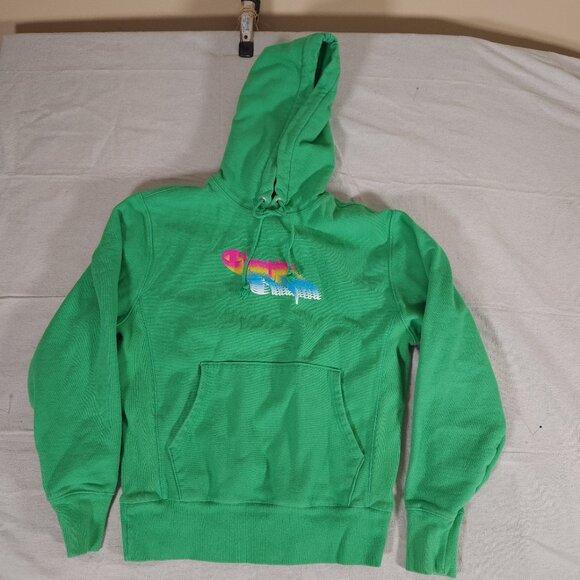Champion Reverse Weave Oversized Green Neon Logo Hoodie Mens Medium Adult - Picture 1 of 16